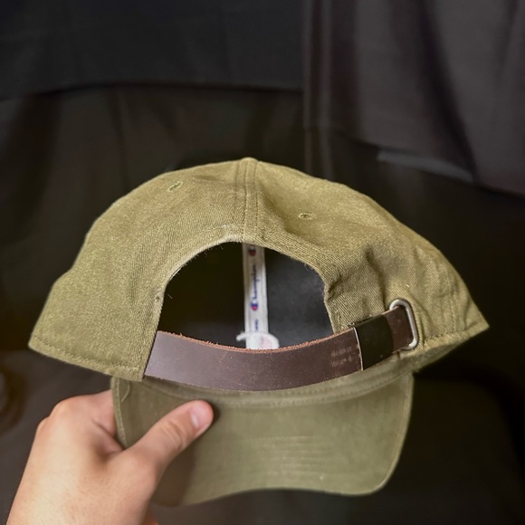 Olive Green Champion hat with brown leather strap - Picture 2 of 2